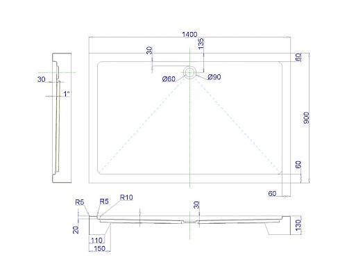 Акриловый поддон для душа Royal Bath HP RB9140HP 140х90 Белый