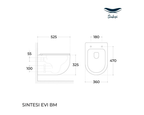 Унитаз подвесной безободковый SinteSi EVI черный матовый с сиденьем микролифт