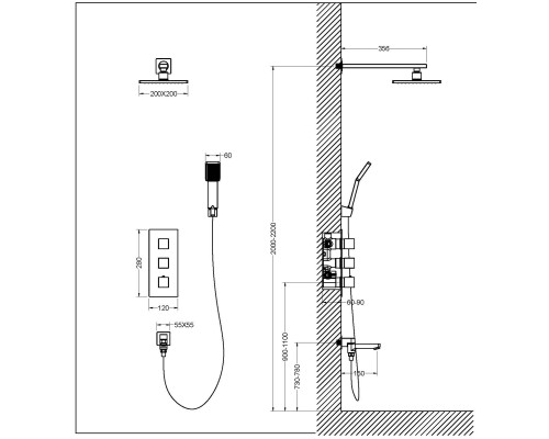 Душевая система встроенная с термостатом Timo Tetra-thermo SX-0199/00SM хром