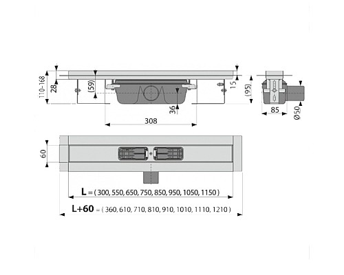 Душевой лоток Alcaplast Professional APZ6S-650 (APZ6-650) без решетки