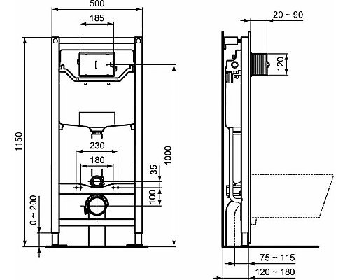 Инсталляция Ideal Standard Prosys R020467 для унитаза без клавиши смыва
