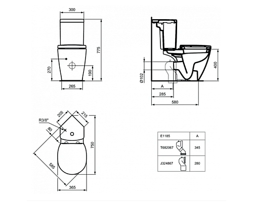 Унитаз компакт Ideal Standard Connect Space E119501 без бачка и сиденья