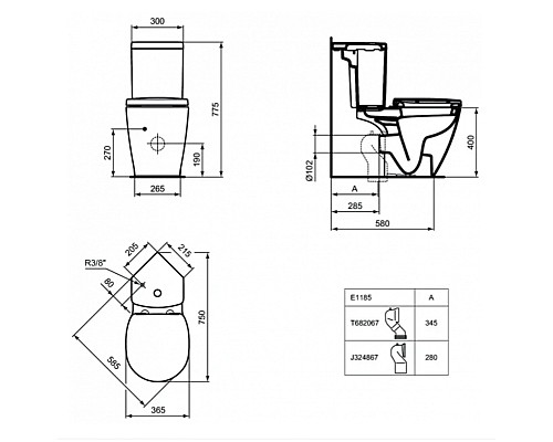 Унитаз компакт Ideal Standard Connect Space E119501 без бачка и сиденья