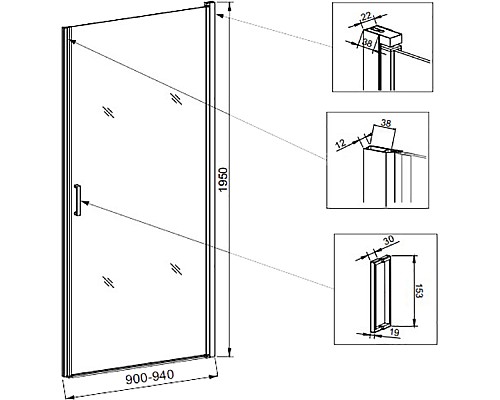 Душевая дверь Veconi Vianno VN-43B 90 VN43B-90-01-C5 Черный матовый