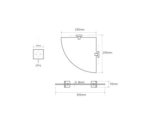 Cтеклянная полка угловая модeль Bemeta 132102012