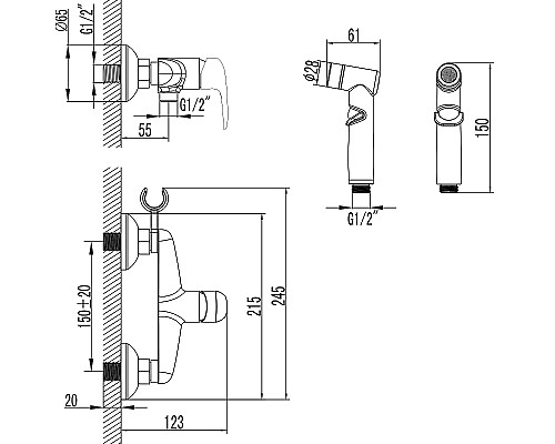 Гигиенический душ со смесителем Lemark Pramen LM3318BL Черный
