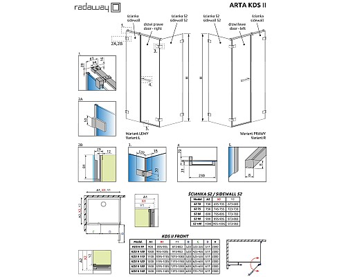 Душевая дверь Radaway Arta KDS II 53 386521-03-01R петли Хром стекло прозрачное