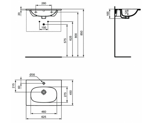 Раковина Ideal Standard Tesi Vanity 60 T351001 Euro White
