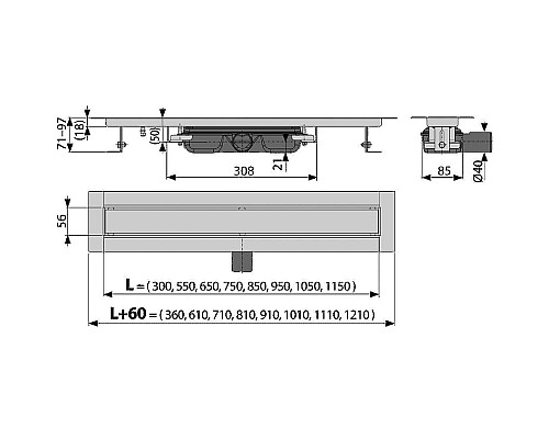Душевой лоток Alcaplast Marble Low APZ115-850 с решеткой под плитку