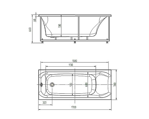 Акриловая ванна Aquatek Афродита 170x70 AFR170-0000045 без панелейсо слив-переливом