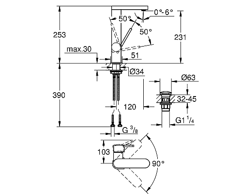 Смеситель для раковины Grohe Plus 23873003 Хром