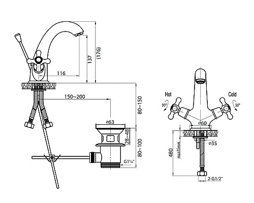 Смеситель на раковину Cezares GOLF-LS1-03/24
