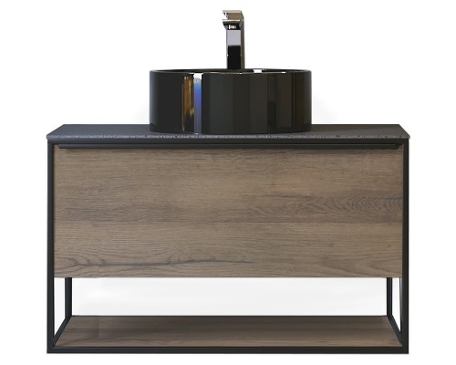 Тумба под раковину Jorno Steal 90 Ste.01.90/P/Da подвесная Древесный аттик Черная