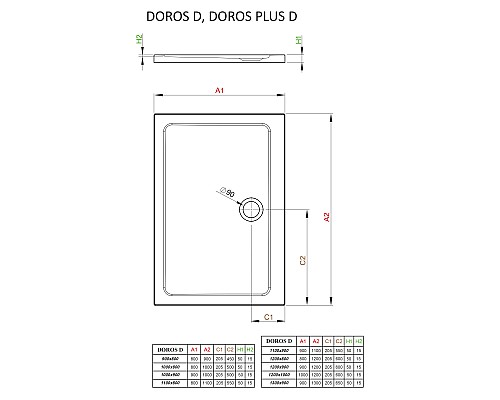 Акриловый поддон для душа Radaway Doros D 80x110x5 белый