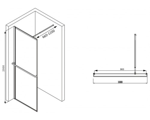 Душевая перегородка Abber Immer Offen 100 AG60100B8 профиль Черный стекло прозрачное