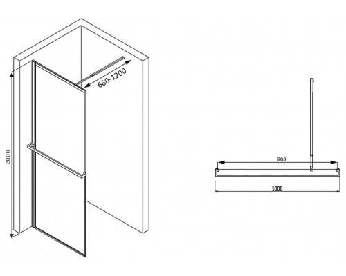 Душевая перегородка Abber Immer Offen 100 AG60100B8 профиль Черный стекло прозрачное
