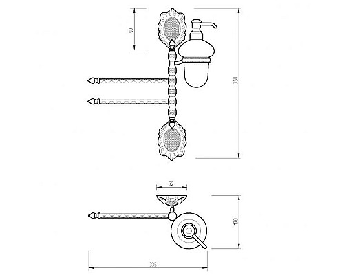Полотенцедержатель с дозатором для жидкого мыла Migliore Cleopatra 16646 Бронза