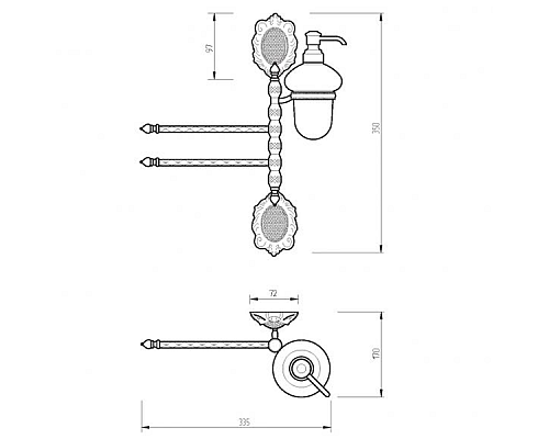 Полотенцедержатель с дозатором для жидкого мыла Migliore Cleopatra 16646 Бронза