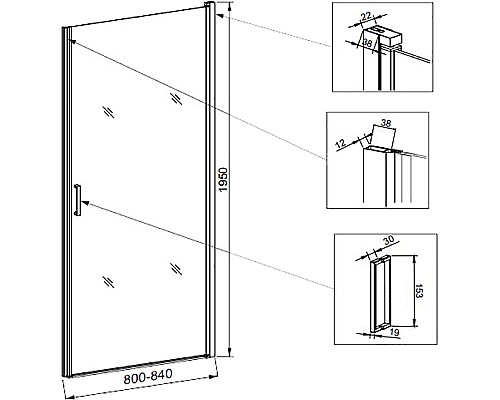 Душевая дверь Veconi Vianno VN-43 80 VN43-80-01-C5 профиль Хром стекло прозрачное
