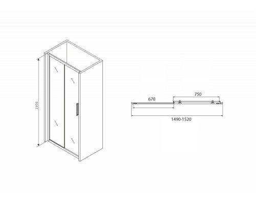 Душевая дверь Abber Schwarzer Diamant 150 AG30150BH профиль Черный стекло прозрачное
