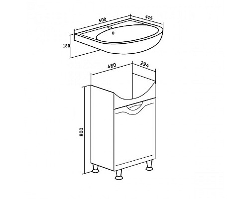 Тумба под раковину Runo ФОРТУНА 50 00000001135