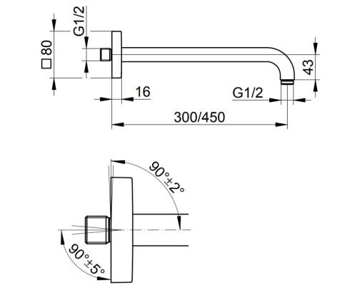 Кронштейн для верхнего душа Keuco Universal 53088 010402 Хром