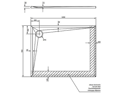 Душевой поддон из искусственного камня Omnires Stone 100х90 STONE90/100BL Черный матовый