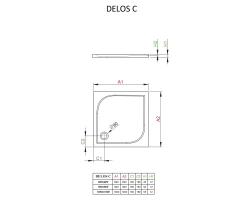Акриловый поддон для душа Radaway Delos C 100x100x6 белый