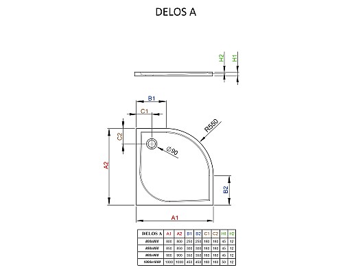 Акриловый поддон для душа Radaway Delos A 90x90x5 белый