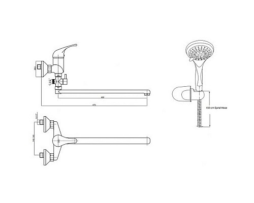 Смеситель для ванны GPD Kalipso MAE24-3 универсальный Хром