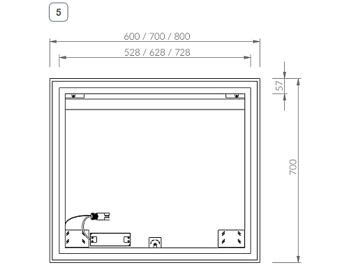 Зеркало Ravak Oblong 70 X000001563 с подсветкой квадратное