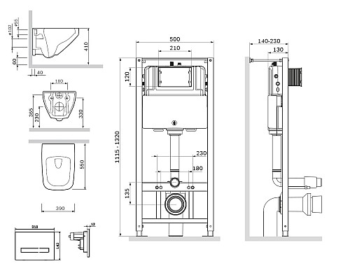 Комплект инсталляция AM.PM Inspire 2.0 с унитазом и клавишей IS450A38.50A1700
