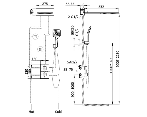 Душевая система Vincea VSFW-103TMB с термостатом Черная матовая