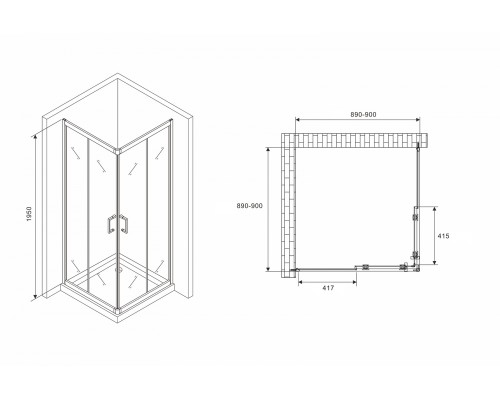 Душевой уголок Abber Schwarzer Diamant 90x90 профиль Черный стекло прозрачное