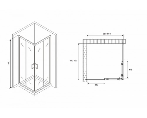 Душевой уголок Abber Schwarzer Diamant 90x90 профиль Черный стекло прозрачное
