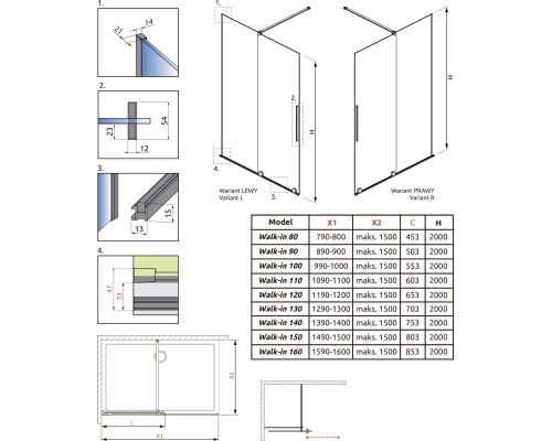Дверь Furo Walk-in Gold 638x200 прозрачное 8 мм правая 1/2