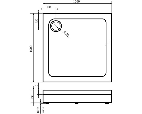 Акриловый поддон для душа Bas Форум 100х100 ПН00051 Белый