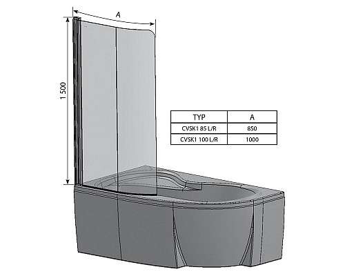 Шторка для ванны Ravak ROSA 7QLM0C00Y1 140 150 L блестящая прозрачный