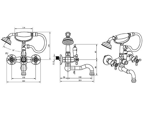 Смеситель для ванны Boheme Royal Cristal 273-Royal Хром