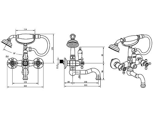 Смеситель для ванны Boheme Royal Cristal 273-Royal Хром