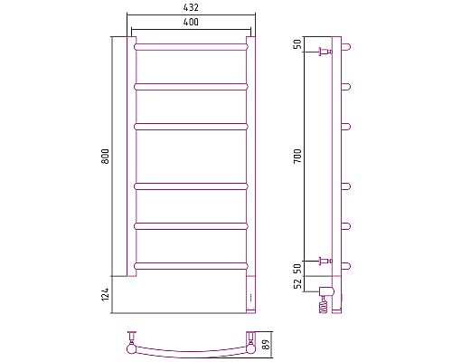 Полотенцесушитель электрический 800х400 МЭМ правый Сунержа Галант 3.0 00-5801-8040
