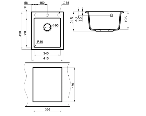 Кухонная мойка Milacio Murcia 42 Cuarzo MC.77041 Черная матовая
