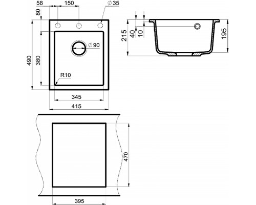 Кухонная мойка Milacio Murcia 42 Cuarzo MC.77041 Черная матовая