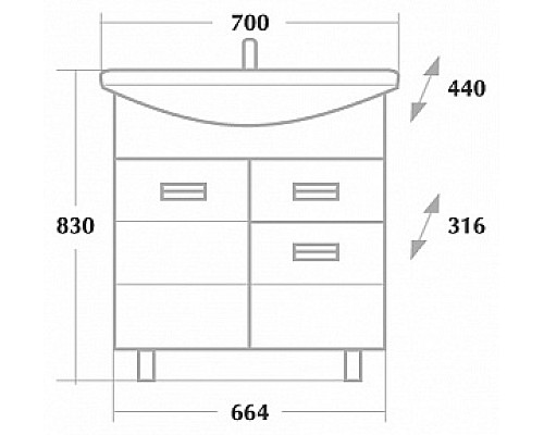 Тумба под раковину Onika Балтика 70 2 дверцы Белая