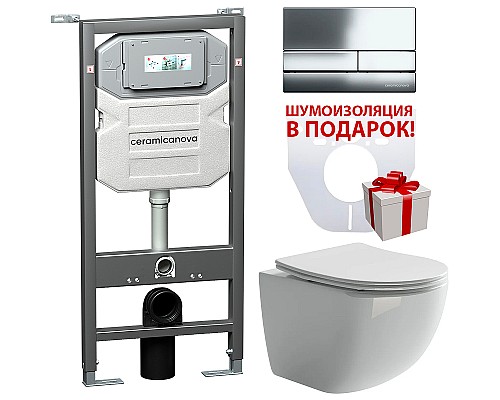 Комплект унитаза с инсталляцией Ceramica Nova Forma CN3009_1002CH_1000 с сиденьем Микролифт и клавишей смыва