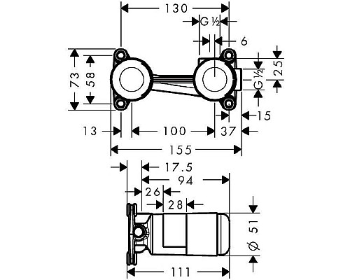 Скрытая монтажная часть для смесителя Hansgrohe 13622180