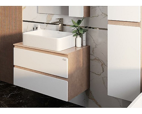 Тумба под раковину Onika Алеста 80.13 108054 подвесная Камень светлый Белая