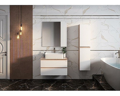 Тумба под раковину Onika Алеста 80.13 108054 подвесная Камень светлый Белая