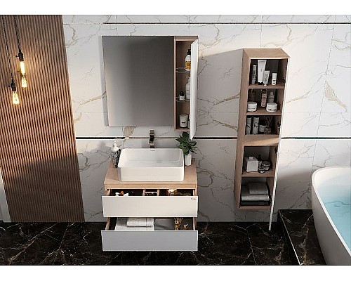 Тумба под раковину Onika Алеста 80.13 108054 подвесная Камень светлый Белая