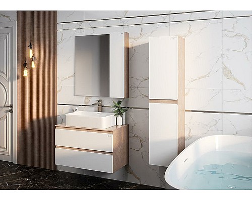 Тумба под раковину Onika Алеста 80.13 108054 подвесная Камень светлый Белая